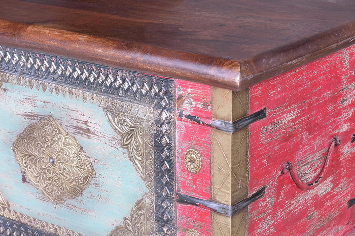 Giner y Colomer Baúl Madera de Mango Rojo Envejecido y Cerezo 45x116x40 cm